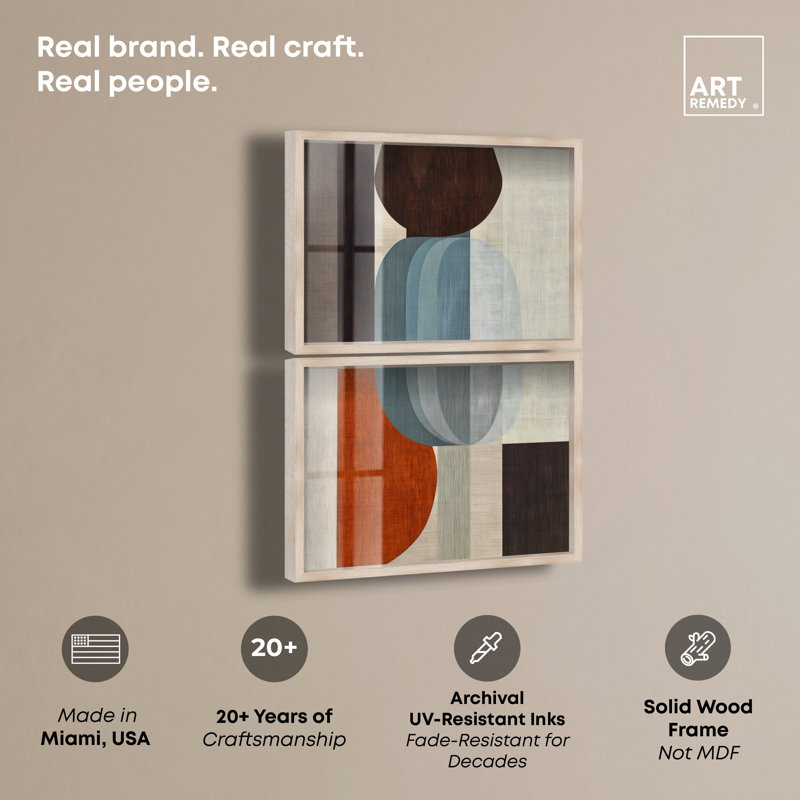 Ensemble de décoration murale de bureau Midcentury Echo II Shadowbox Print par Art Remedy, cadre blond, 48 x 36, Blonde Frame