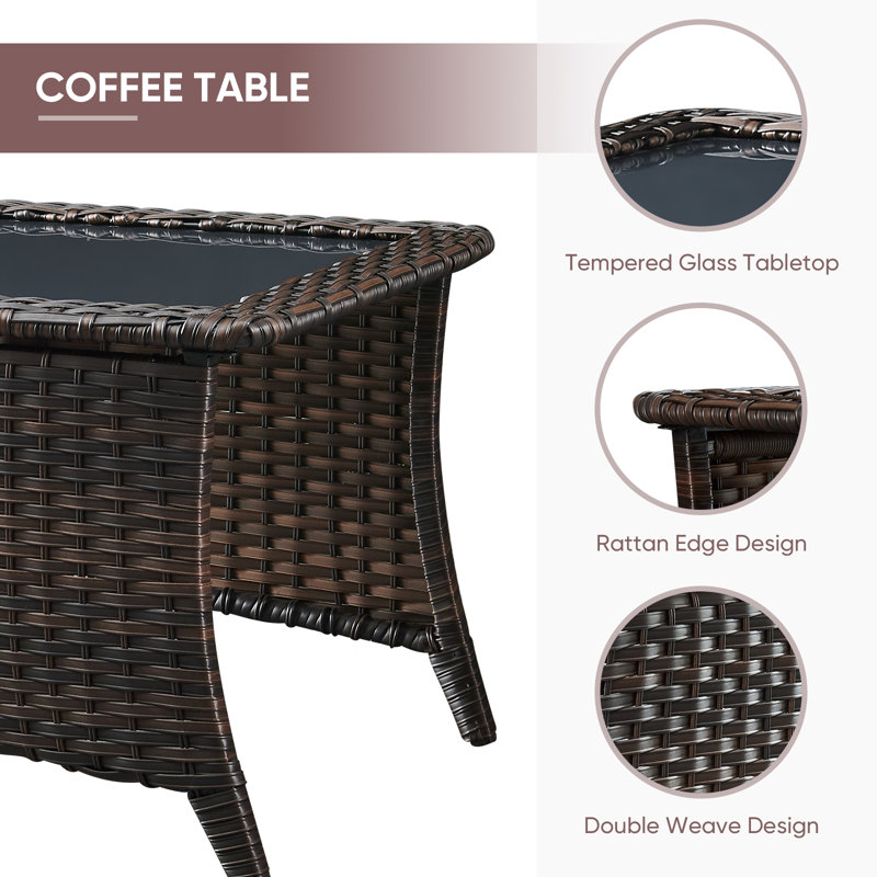 Kenji Wicker 7 - Person Patio Conversation Sets with Cushions, Brown