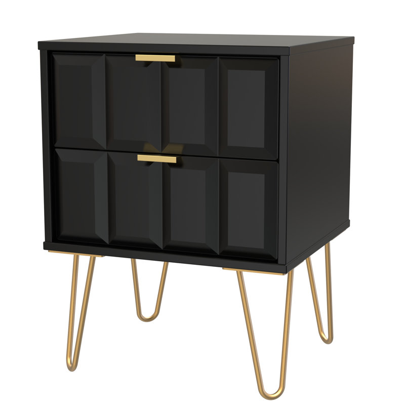 Baudi 45cm W Manufactured Wood Bedside Table, Black