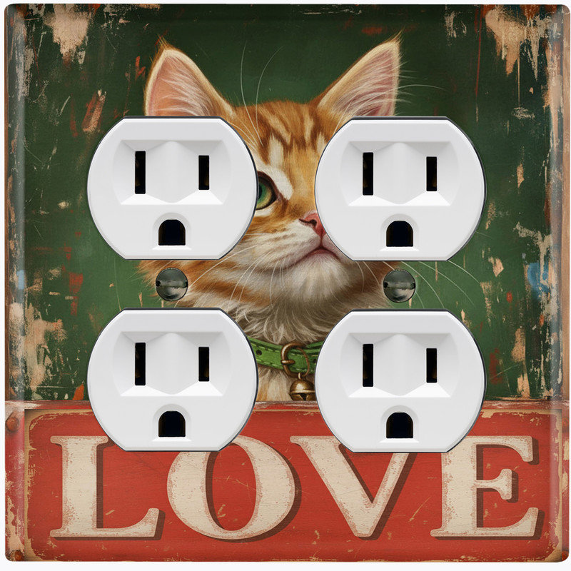 Couvercle de plaque d'interrupteur en métal; Rectangle 2 bandes US standard - Love Cat, Prise double # 9