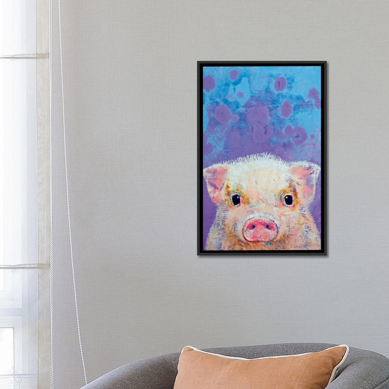 « porcelets », peinture sur toile tendue, H 26 po x l 18 po x P 1,5 po, Toile avec cadre noir, Pas de tapis