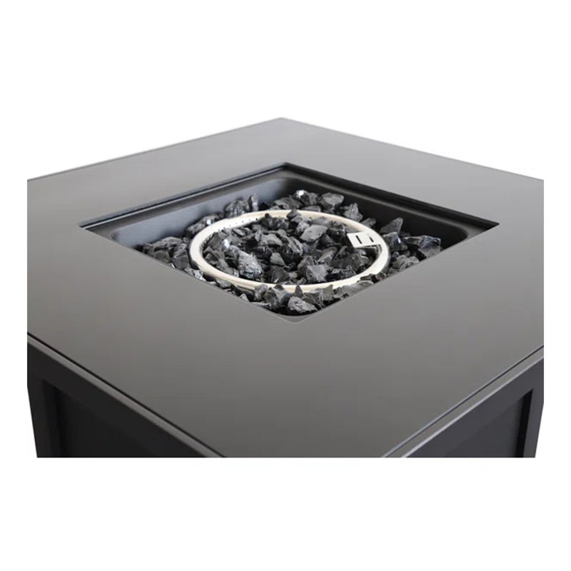 Foyer en métal thermolaqué 30 po avec couvercle en verre fumé, Noir