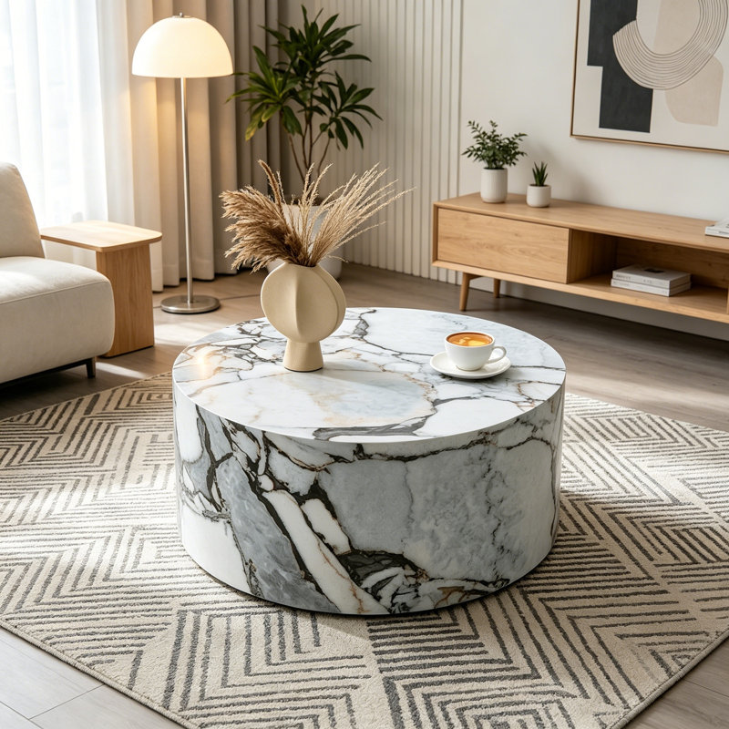 Table basse ronde avec base robuste, White+Gray