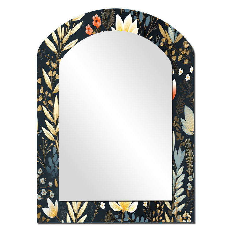 Nature'S Exquisite Floral Collage - Floral Arch Decorative Wall Mirror, Cottage Asymmetrical Mirror, Printed Metal Art