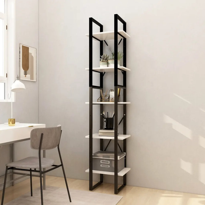 Hars 175cm H Metal Etagere Bookcase, 175cm H x 40cm W x 30cm D, White