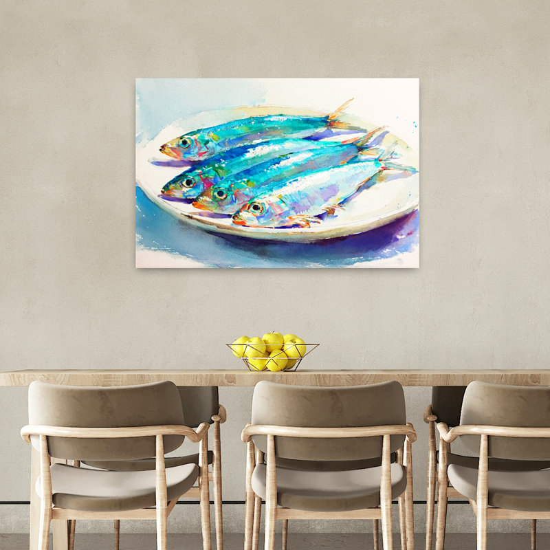 «Vibrant Fresh Sardines Colorful Vibrant Contemporary Fish Ocean», art mural, H 24 po x l 36 po