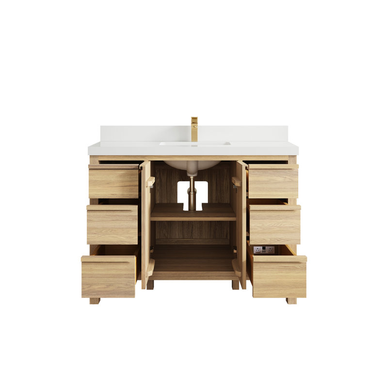 Chêne blanc Elizabeth X P 22 po D Meuble-lavabo simple avec 2 po Quartz blanc