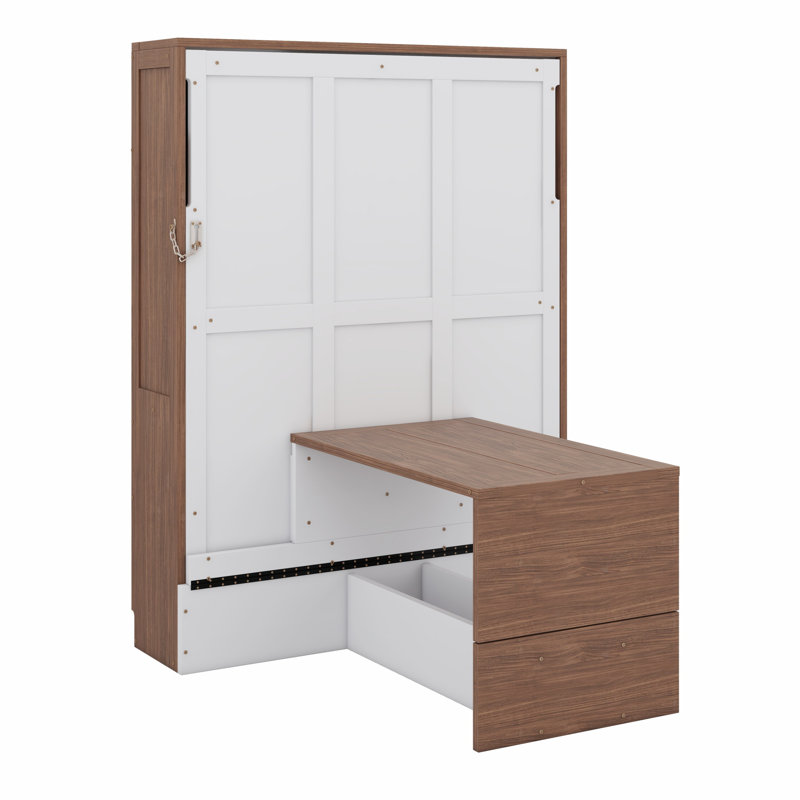 Lit escamotable avec bureau escamotable Murphy, Noyer / Blanc