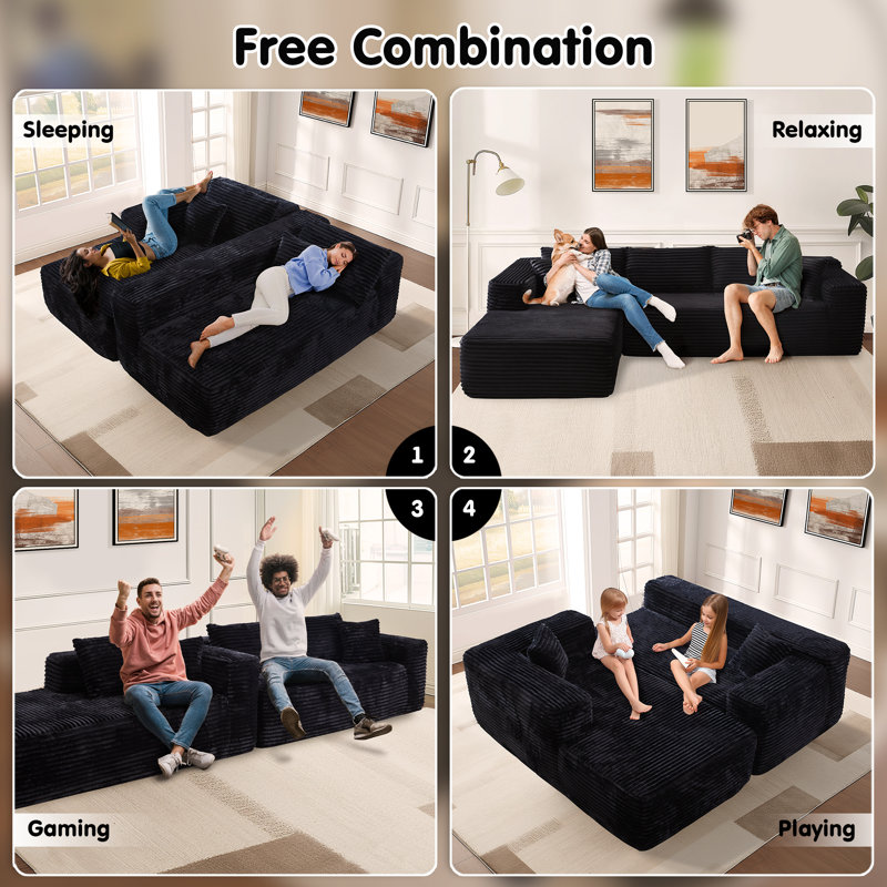 Nathasa 2 - Piece No Assembly Required Compression Sectional, Free Combination Upholstery Sofa with L-Shape Chaise, Deep Seat Modular Couch for Living Room Bedroom
