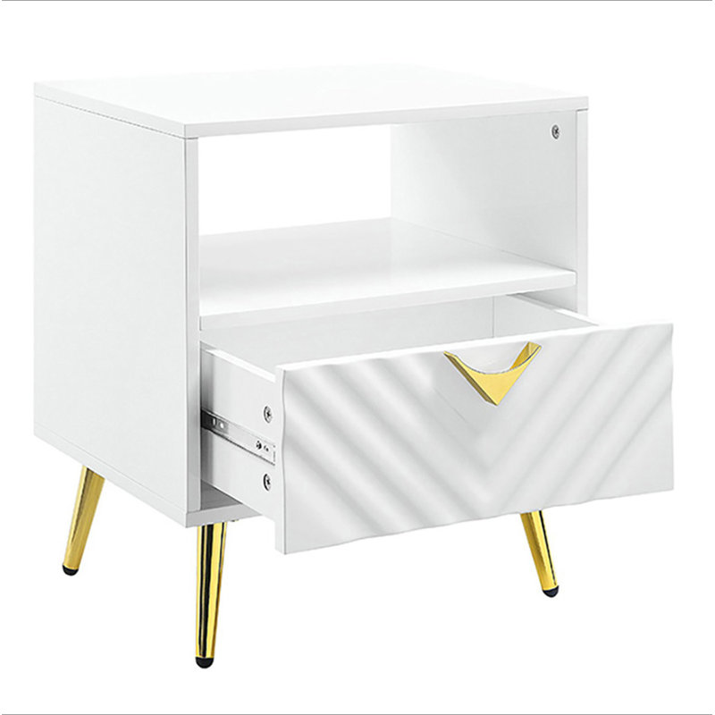 Table de bout blanche brillante avec tablette