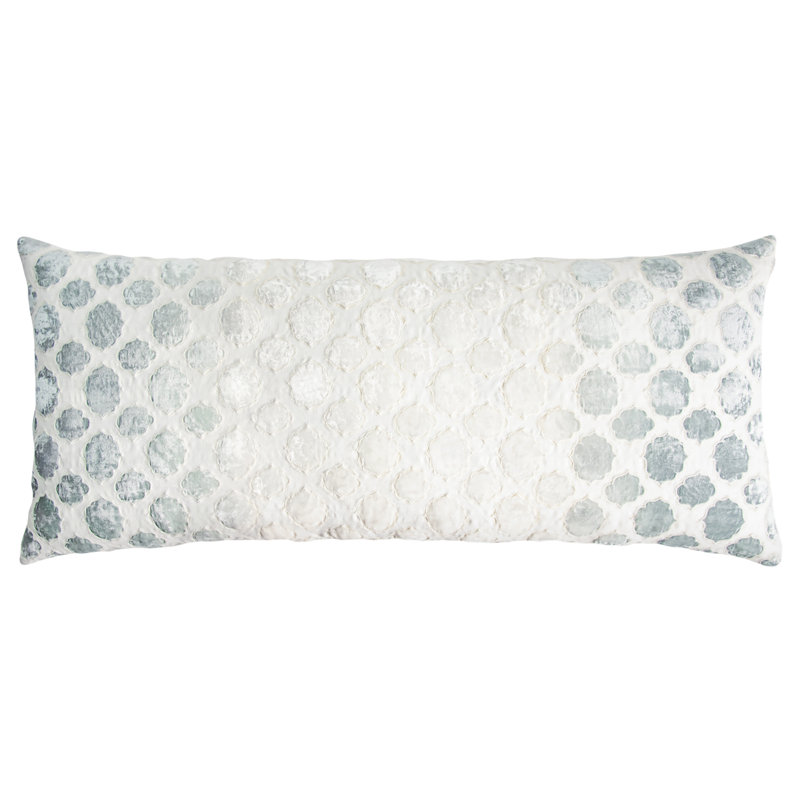 Tile Appliqued and Embroidered Linen and Velvet Throw Pillow, Sage White