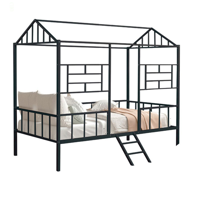 Finition du lit superposé simple de style contemporain avec construction en métal et échelle en angle