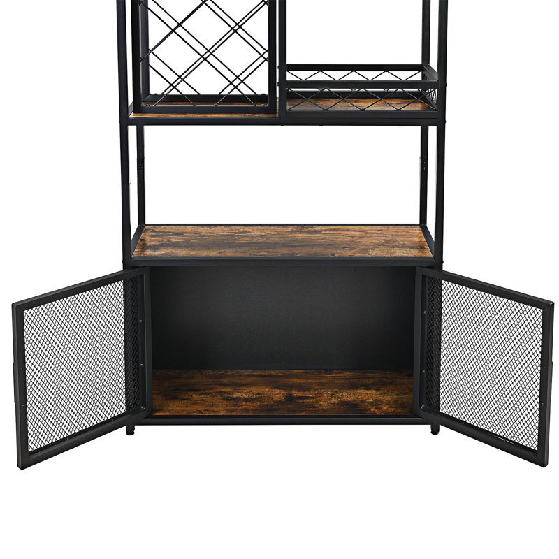 Armoire-bar industrielle avec porte-bouteilles en bois