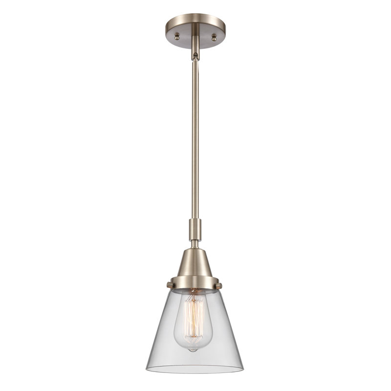 Luminaire suspendu conique 1 lumière Xaniah, Transparent, H 42,12 po x l 6 po x P 6 po, Nickel satiné brossé