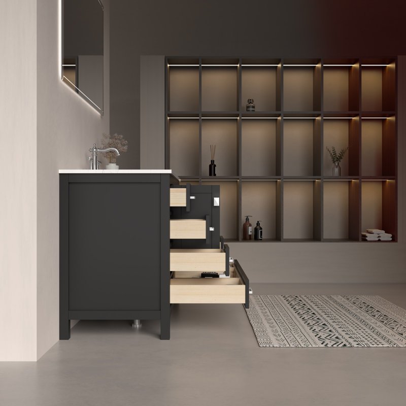 Meuble-lavabo Romio de 48 pouces à un seul lavabo avec comptoir en pierre composite