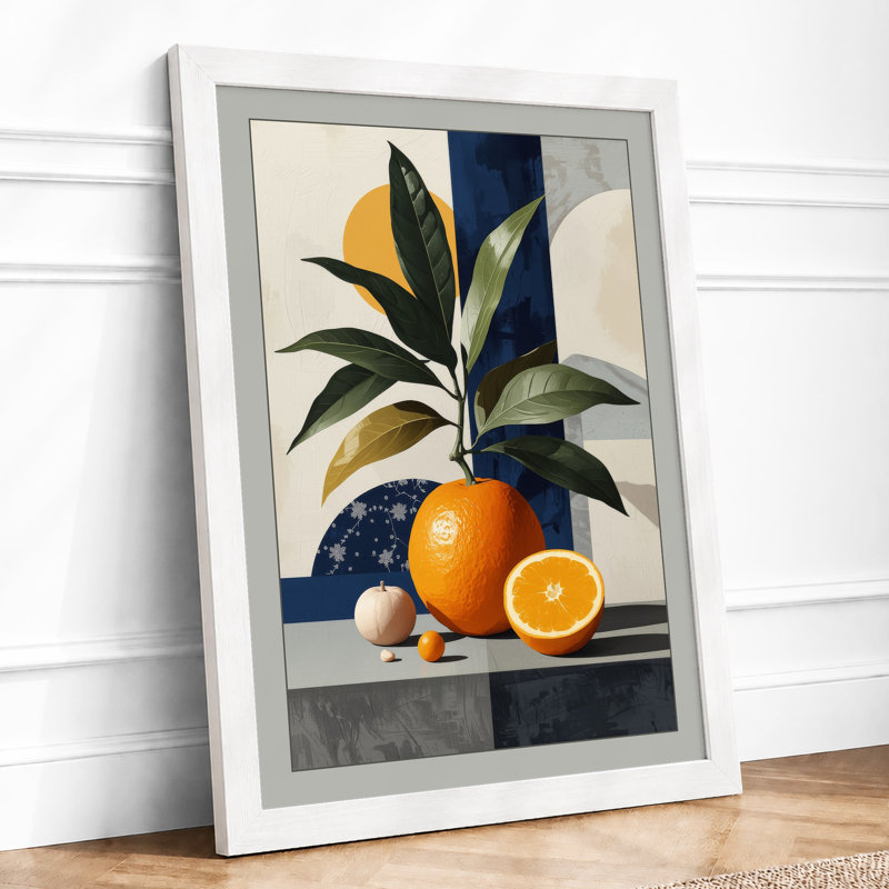 Citrus and Stripes Modern - Framed Print, A4 - 29.7 x 21.0 cm, White