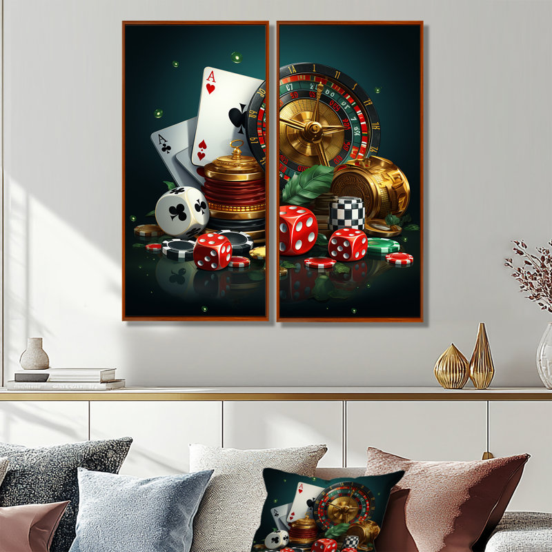 Décoration de casino - jeu de poker - poker II, H 20 po x l 24 po, Brun, Impression encadrée flottante