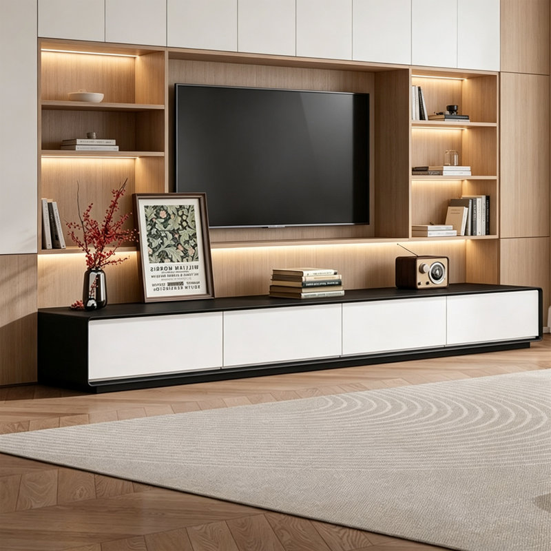 Simple Modern Rectangular White Wooden TV Stand