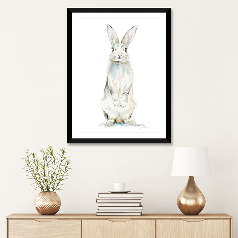 " Cute Rabbit " by Patricia Pinto, Black Paper, White, 32'' H x 24'' W x 1'' D
