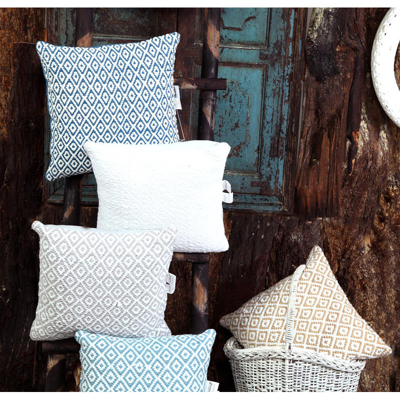 Geometric Cotton Blend Throw Pillow, Light Blue