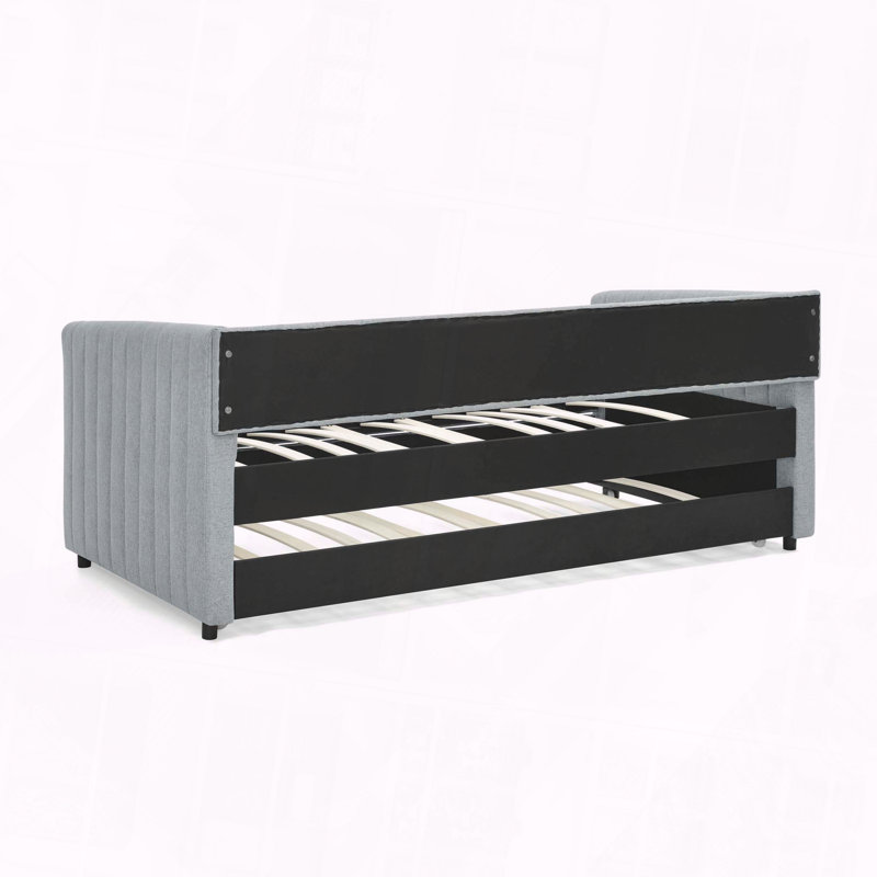 Upholstered Daybed Trundle Sofa Bed Vertical Stripes, Gray, Twin