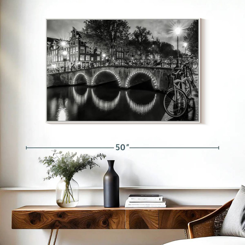 Vue moderne Amsterdam, Cadre flottant blanc, 40 po x 27 po