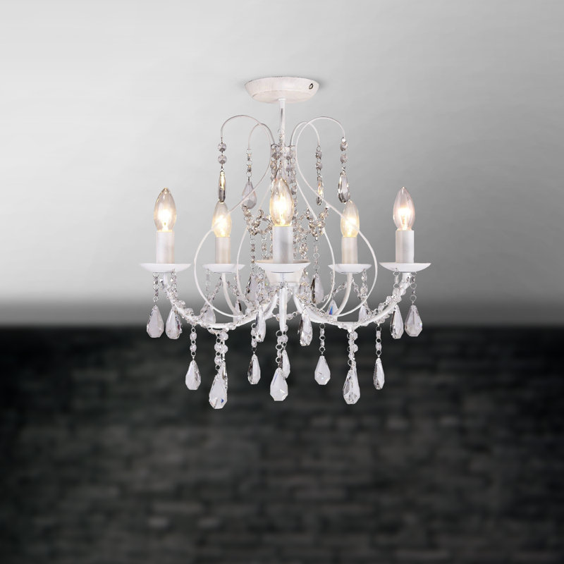 Champ Semi Flush Mount, White/Silver Brush