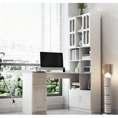 L-Shaped Corner Computer Desk With Drawers, Bookshelf & Hutch, 2-In-1 Design For Home Office, Large Working Space, White