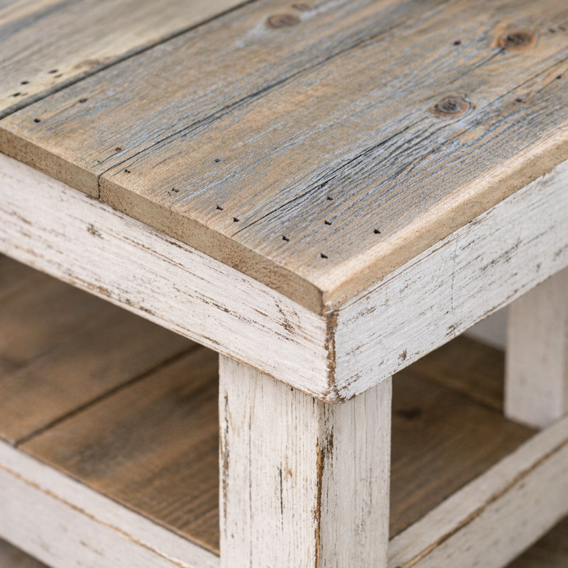 40” Reclaimed Wood Coffee Table with Shelf | Rustic Farmhouse Cocktail Table | Solid Wood, Fully Assembled, White