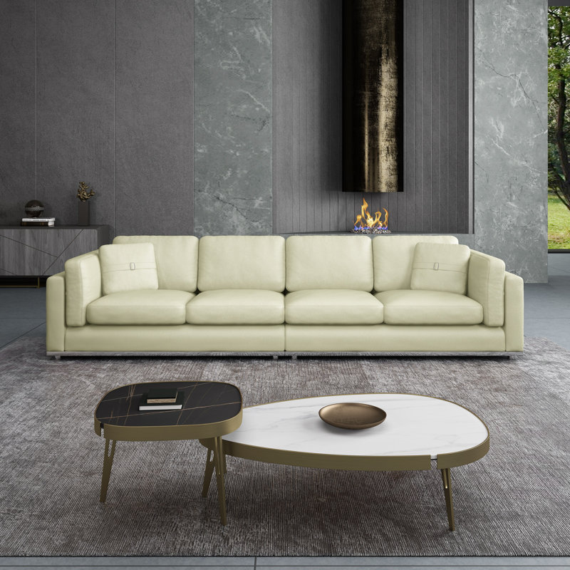 Picasso Sofa, 32" H x 117" W x 39" D, White Genuine Leather