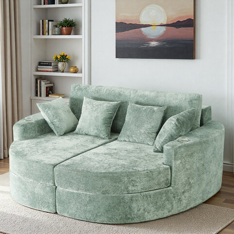 Canapé à compression pleine courbure à compression complète avec 4 coussins décoratifs et 2 porte-gobelets, Vert