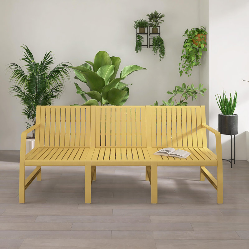 72 Inch Three-Seater Polypropylene Chair, Indoor/Outdoor Use, Yellow