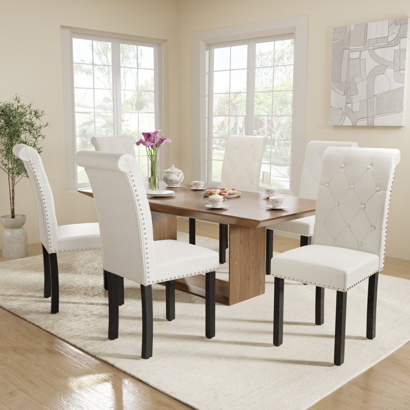 Ensemble de 8 chaises d'appoint rembourrées haut de gamme à dossier clouté, Beige