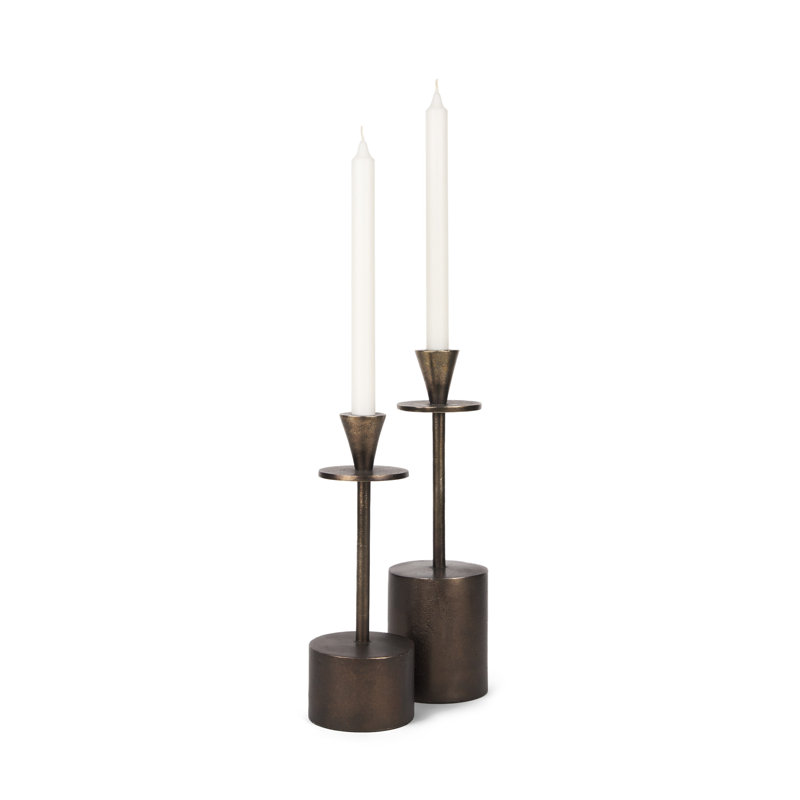 Petria Is A Set Of Two Cast Aluminum Taper Candle Holders With A Textured Matte Black Finish., Gold