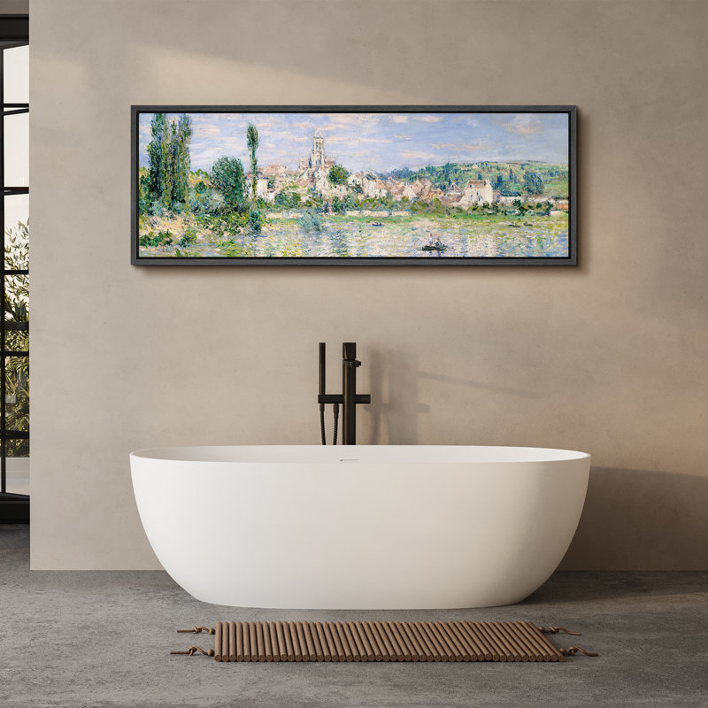 «Rustic Countryside Riverside Townscape Historic European Village», reproduction d'art sur toile, H 20 po x l 60 po, Black