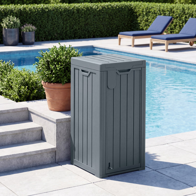 Poubelle extérieure 34 gallons, conception à double accès avec porte avant et porte-étiquette suspendu, Gris