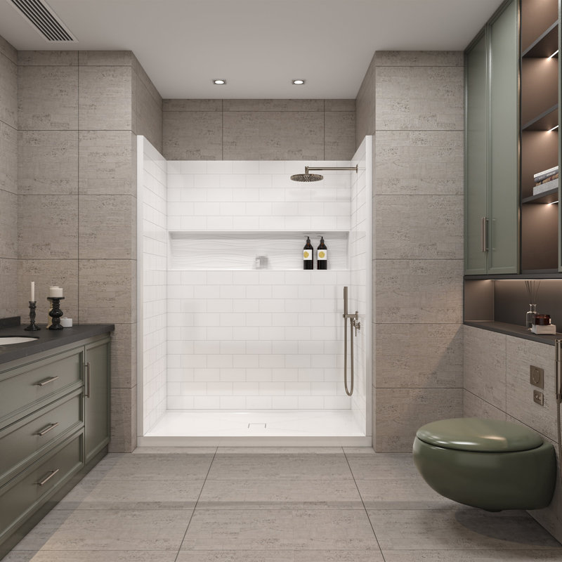 White Composite 60" x 32" 4-Piece Alcove Shower Kit