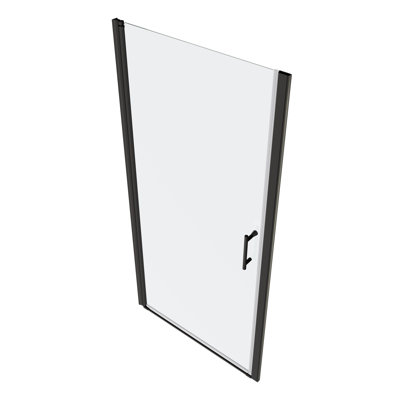 Porte de douche pivotante de 34 po à 35 3/8 po de largeur et 72 po de hauteur avec verre trempé de 1/4 po, alliage d'aluminium noir mat, grand réglage, pivot lisse, fuite, test d'ouverture et de fermeture 36 000 fois, poignée en acier inoxydable de 8 po