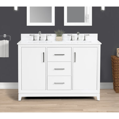 Luton 48" Single Vanity With Crystal White Quartz Top, Sink & Backsplash, Solid Wood Pre-Assembled