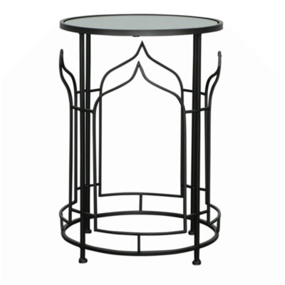 23 Inch Modern Side Table, Glass Top, Geometric Design, Set Of 2