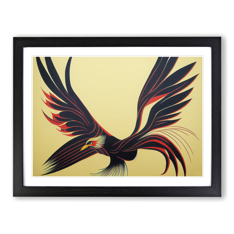 XH1022-7120X Precious Phoenix Bird Abstract - Single Picture Frame Print, Black Framed, 46cm H x 64cm W x 2cm D