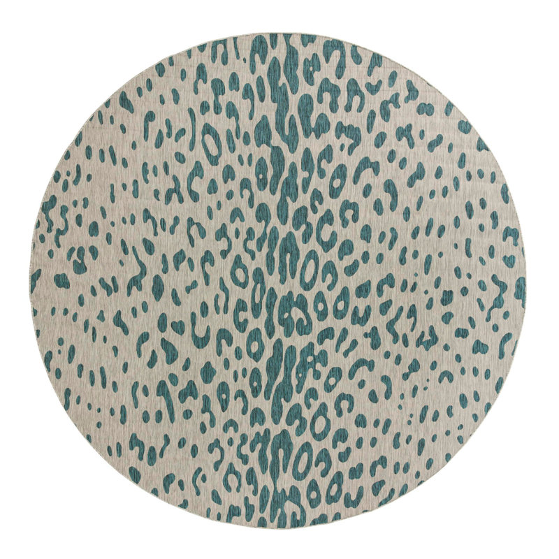 Teal Samburu Indoor/Outdoor Safari Rug, Round 13'