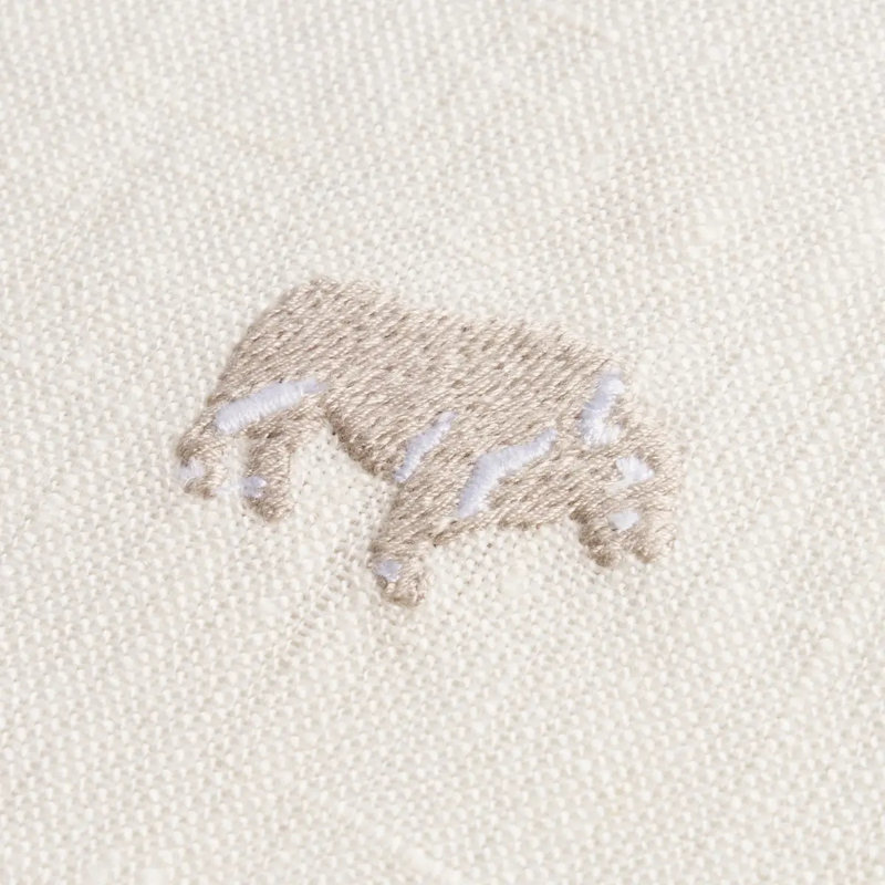 Schumacher x Marie-Chantal Buffalo Embroidered Linen Fabric, Ivory