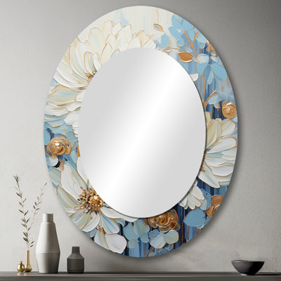 Nature of Blue Zinnias Symphony - Miroir mural ovale traditionnel blanc