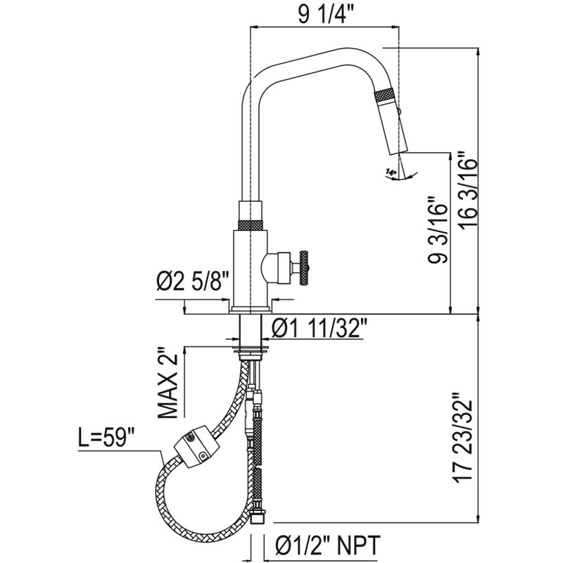 Campo™ Pull-Down Single Handle Kitchen Faucet, Polished Nickel, Wheel