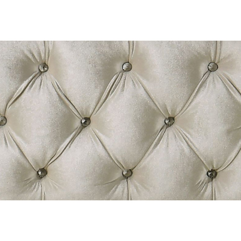 Beige Velvet Queen Bed with Tufted Headboard and LED