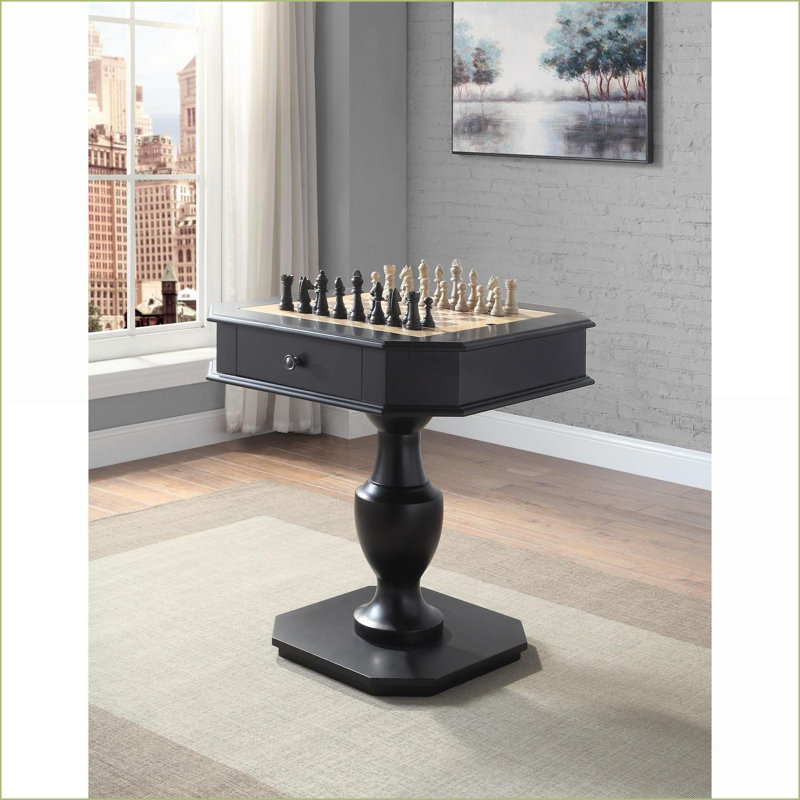 Table de jeu avec plateau réversible à 3 jeux, 2 tiroirs | Noir | Bois synthétique, Noir