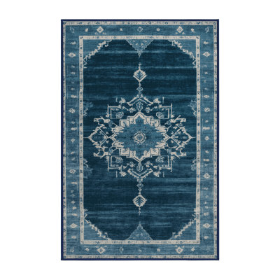 Machine Washable Overdyed Blue Area Rug
