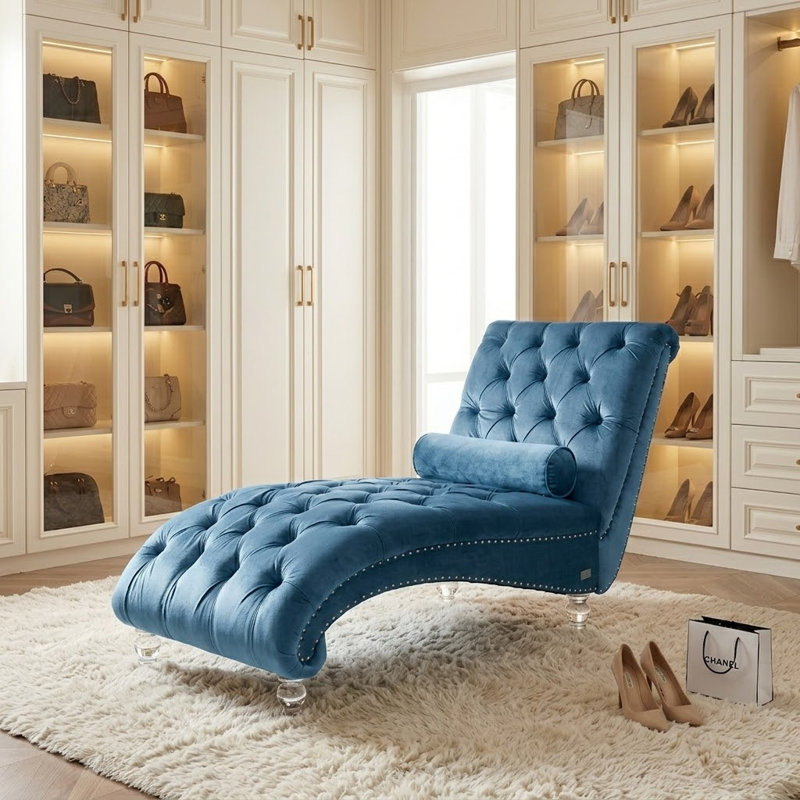 Chaise longue rembourrée en velours Jakolbi Elegant, Velours bleu clair