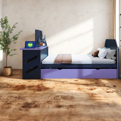 Lits multifonctionnels avec bureau gigogne, bois compact et moderne en bois aggloméré